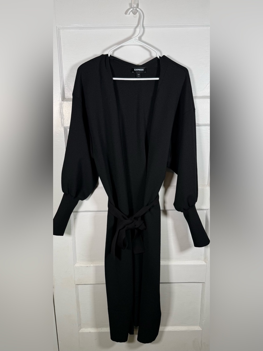 Express Black Long-Sleeve Tie-Waist Cardigan Dress